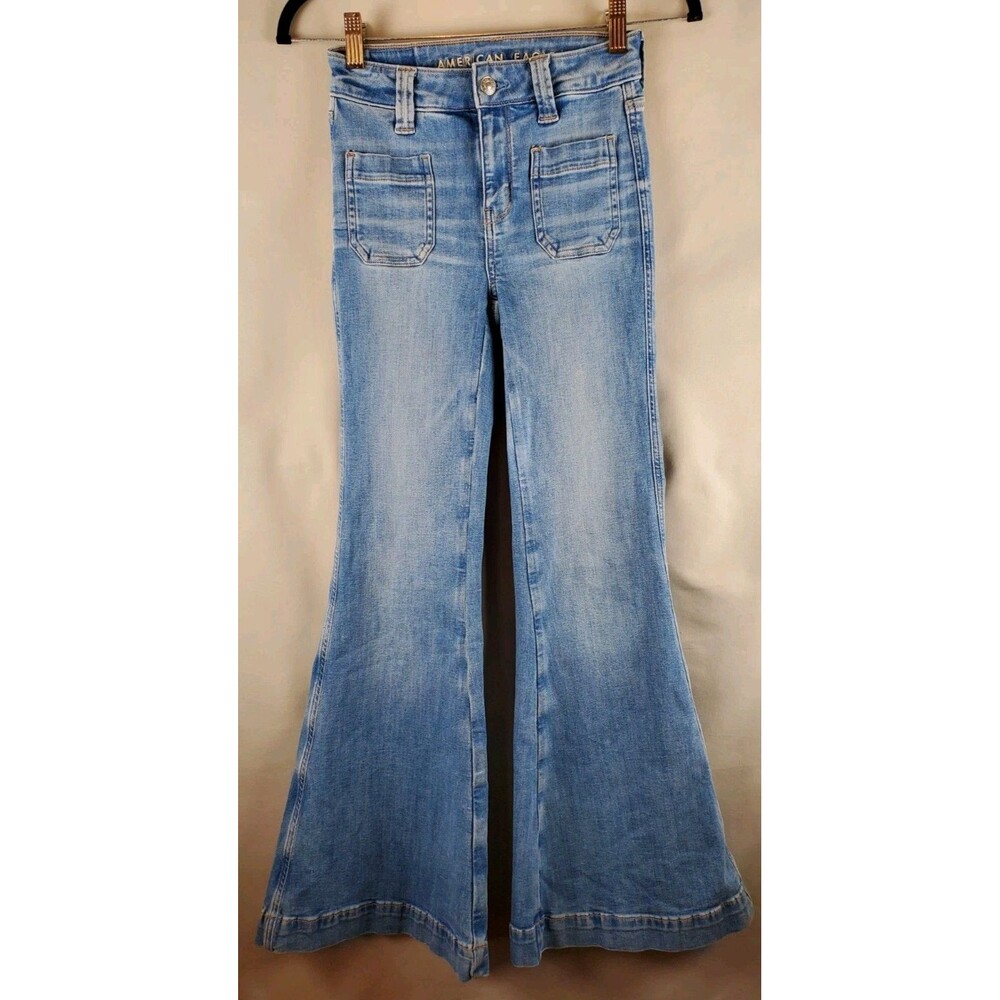 American Eagle Jean Women 000 R Flare High Rise Stretch  Festival Flare Boho